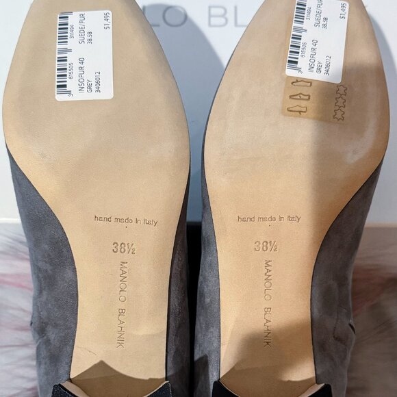 Brand New Manolo Blahnik Insofur 40 Suede and Fur Ankle Boots - Picture 11 of 12
